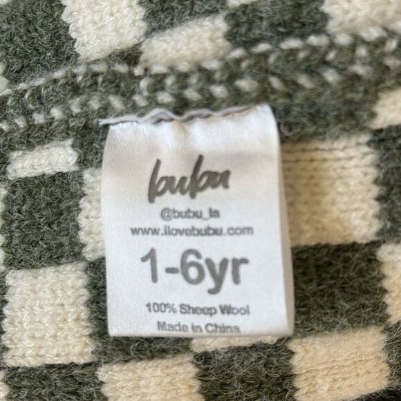 Bubu Checker Pom Beanie Kids Size Medium 1-6 Years Olive Green - Picture 3 of 6